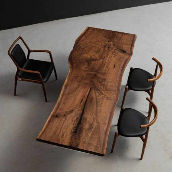 Modedo Matte Black Walnut Curved Live Edge Table – Solid Wood 72" x 56"