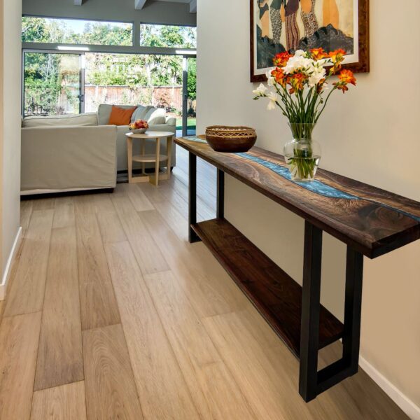Modedo Black Walnut Live Edge Table – Turquoise Tide Epoxy, 20" x 86"