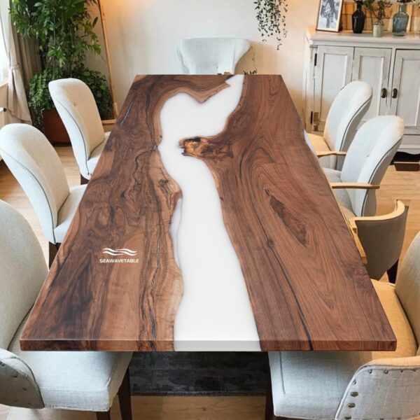 Modedo Black Walnut & White Epoxy Table – Modern Kitchen & Dining